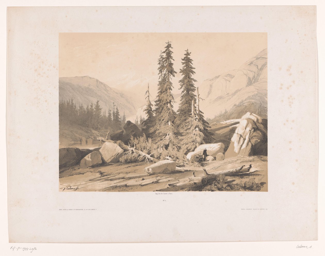 Mountain Landscape with Firs and Mountain Goats by Alexandre Calame