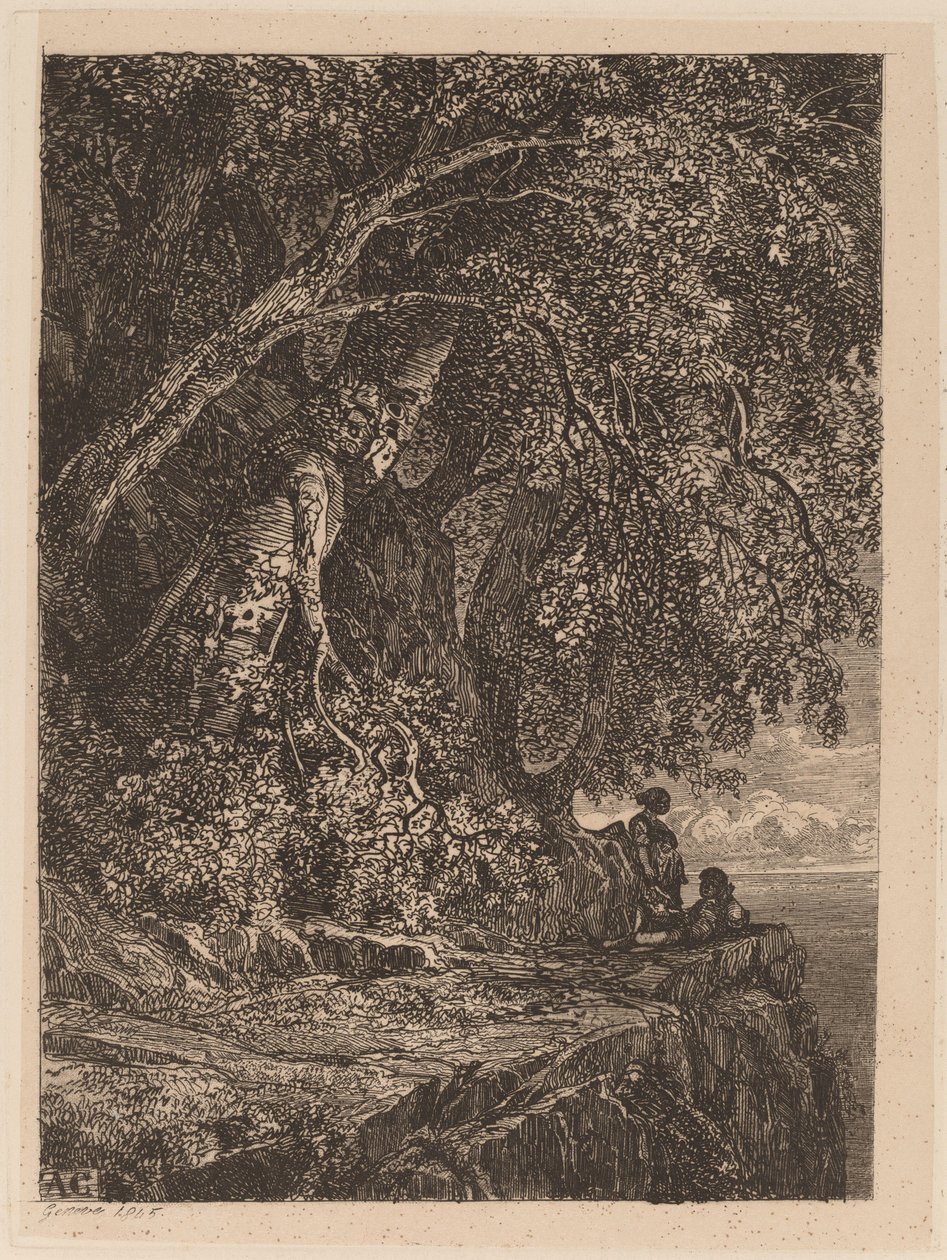 Couple Resting on a Cliff by Alexandre Calame