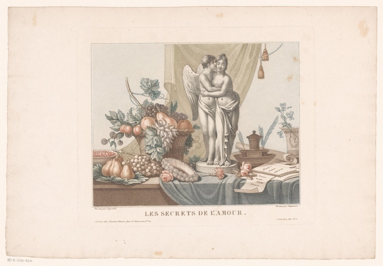 Still Life on a Table with a Statue of Cupid and a Young Woman, Possibly Venus by Alexandre Chaponnier