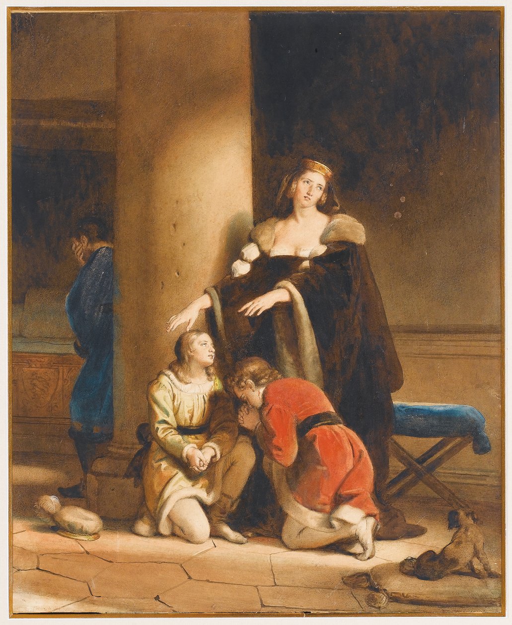 Elisabeth Woodville, Queen of England, Bidding Farewell to her Sons, Edward V and Richard, Duke of York, with a Mourning Man behind a Column by Alexandre Evariste Fragonard
