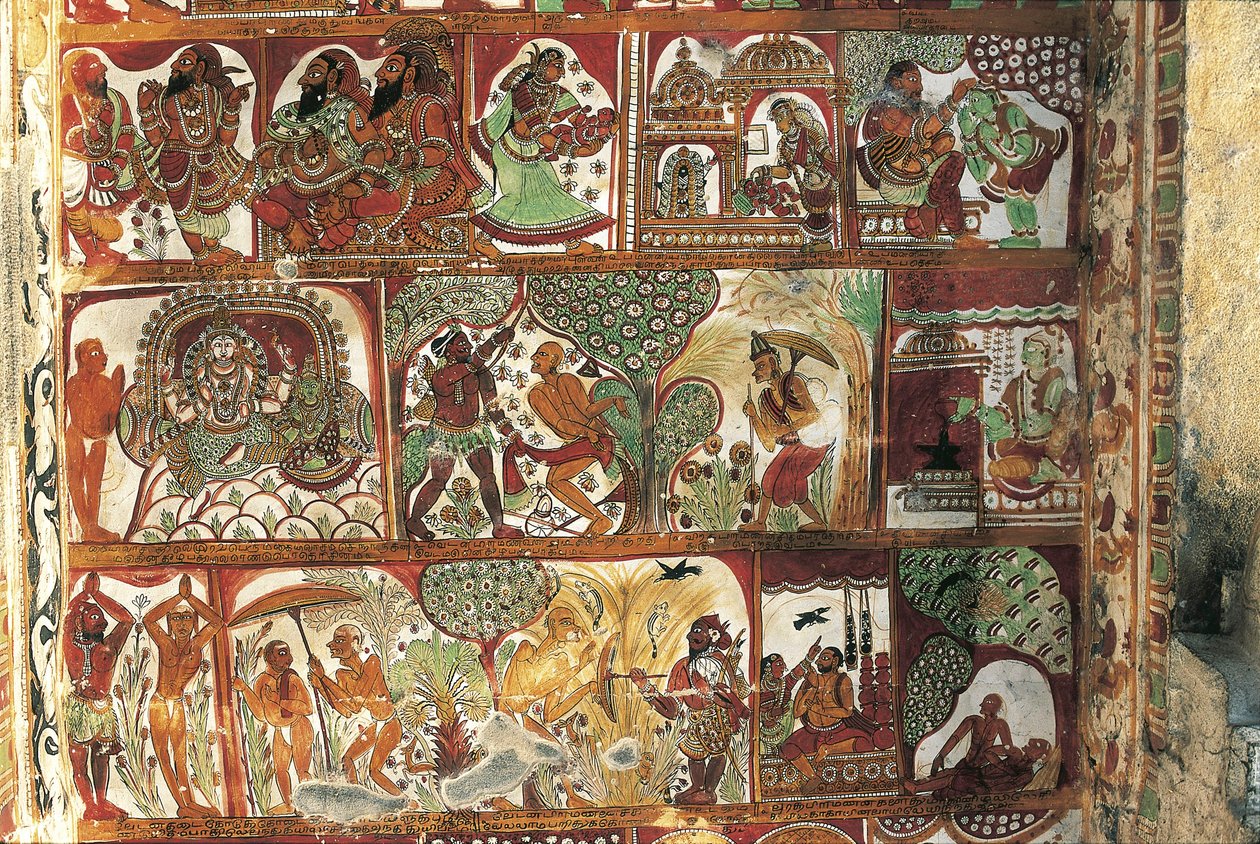 Frescoes Depicting Life of Shiva in Shrine for Parvati, Nataraya Temple, Chidambaram, Tamil Nadu, India, 5th Century by Nicolas Toussaint Charlet