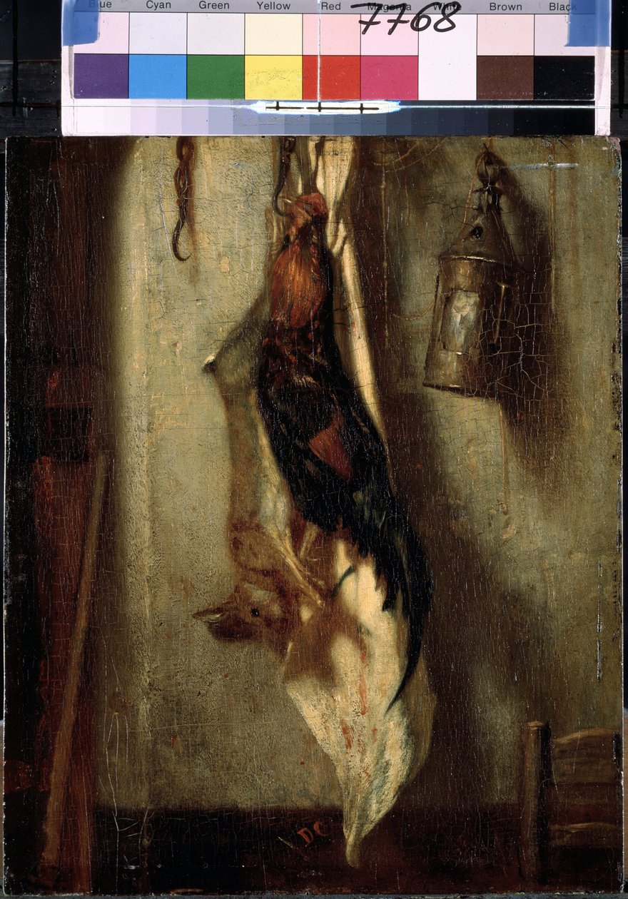 Still Life with Rooster and Hare, Suspended on a Hook, and Lantern by Alexandre Gabriel Decamps