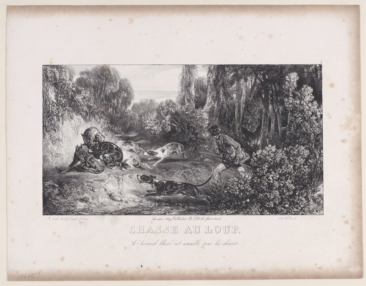 Wolf Hunt: Wounded Animal Attacked by Dogs, from the Series Hunting Scenes by Alexandre Gabriel Decamps