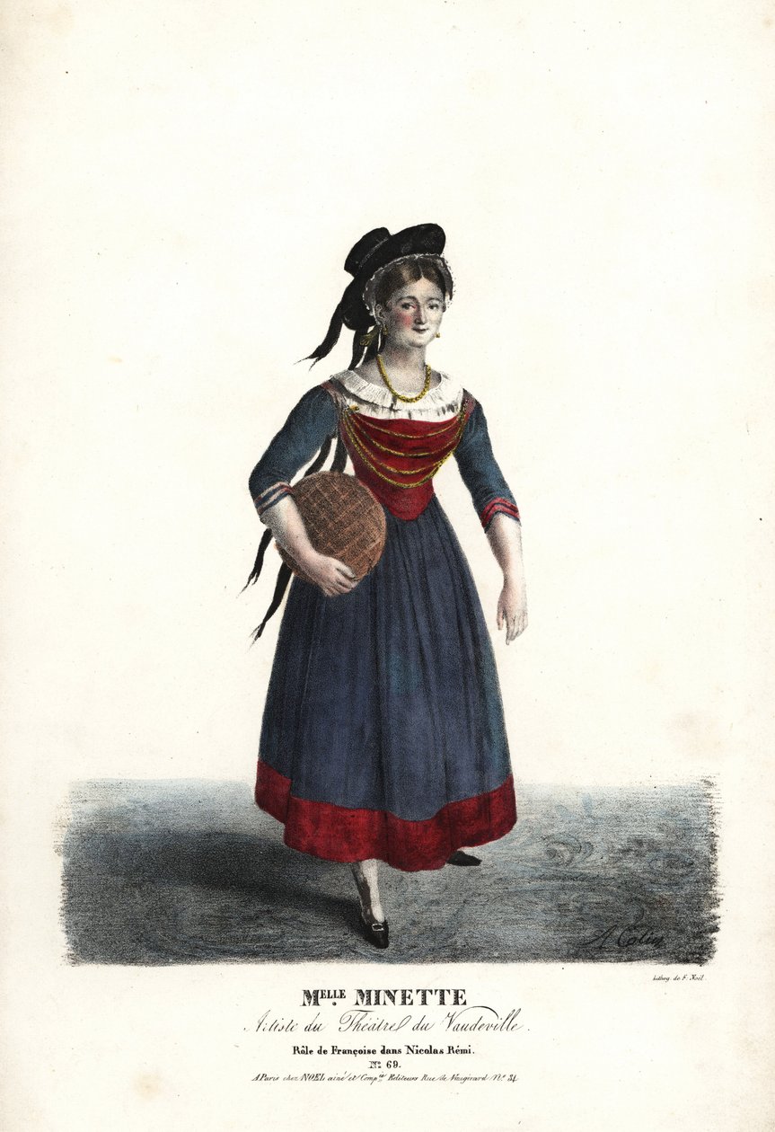 Actress Mademoiselle Minette or Jeanne-Marie-Francoise Menestrier as Francoise in Nicolas Remi by Sewrin, Theatre du Vaudeville by Alexandre Marie Colin