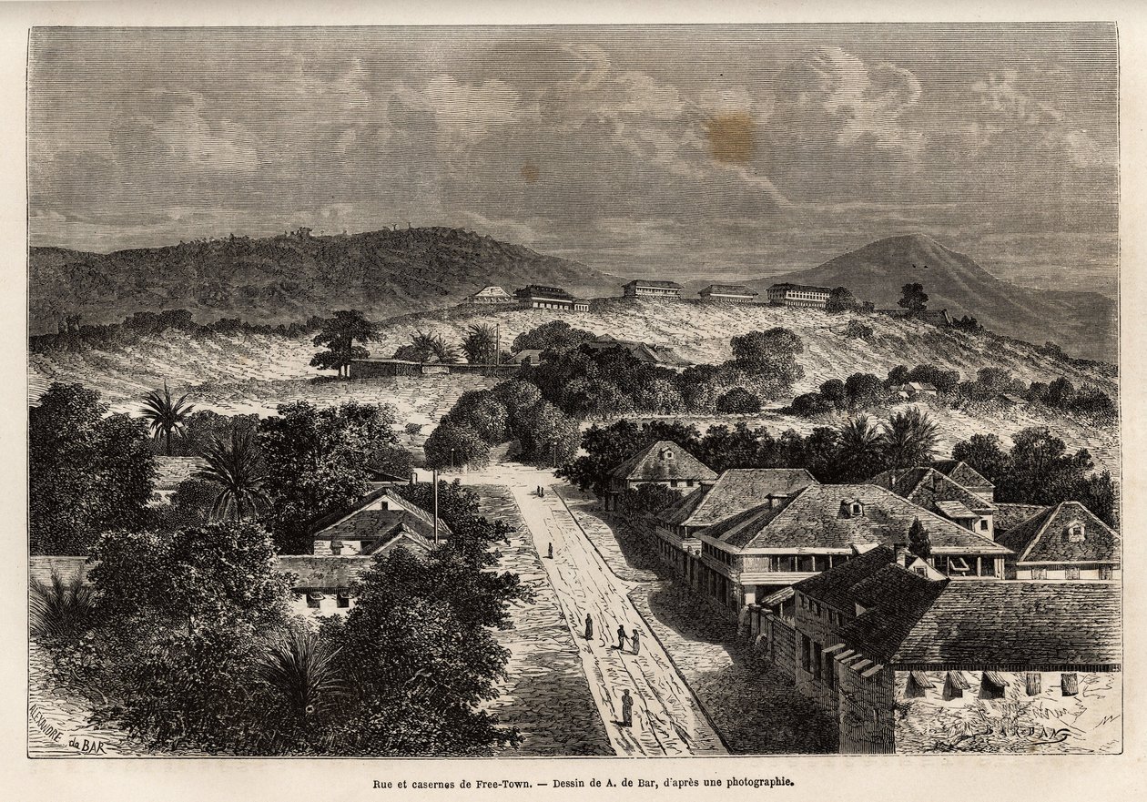 Rue et Barracks de Freetown, Sierra Leone by Alexandre de (after) Bar