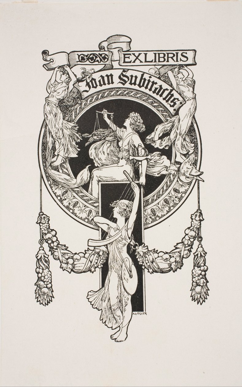 Book-Plate of Joan Subirachs by Alexandre de Riquer