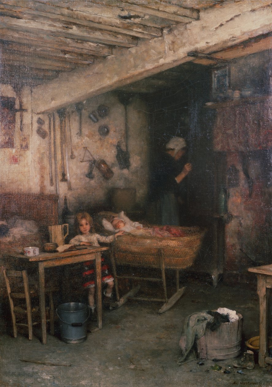 Children in a Cottage Interior by Alexei Alexevich Harlamoff
