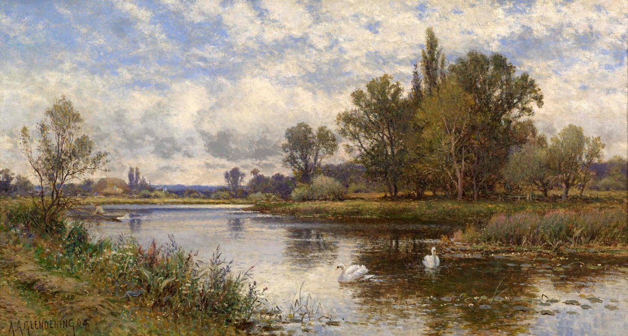 River Scene with Swans by Alfred Augustus Glendening