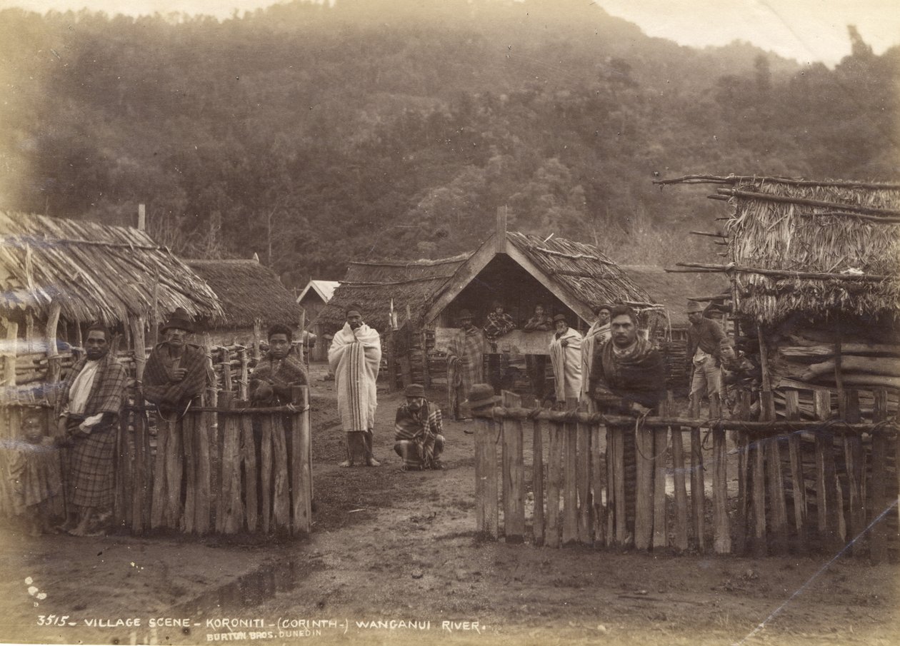 Village Scene - Koroniti (Corinth) Wanganui River, 7th May 1885 by Alfred Burton
