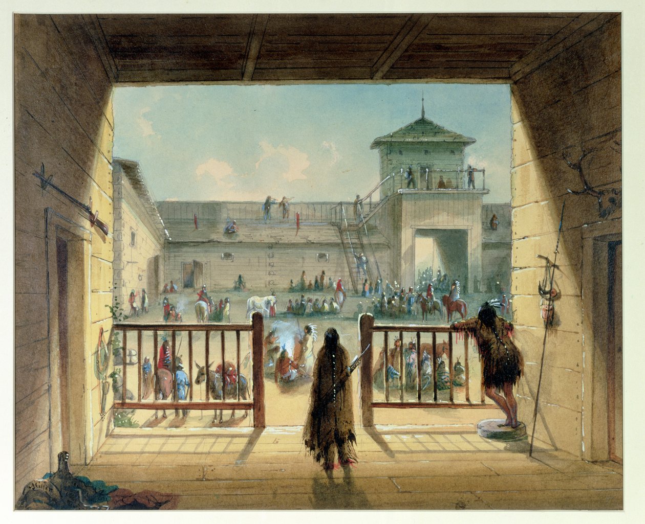 Interior of Fort Laramie, 1858-60 by Alfred Jacob Miller