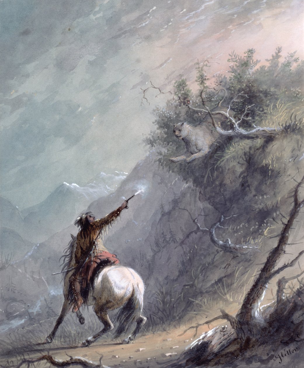 Shooting a Cougar by Alfred Jacob Miller