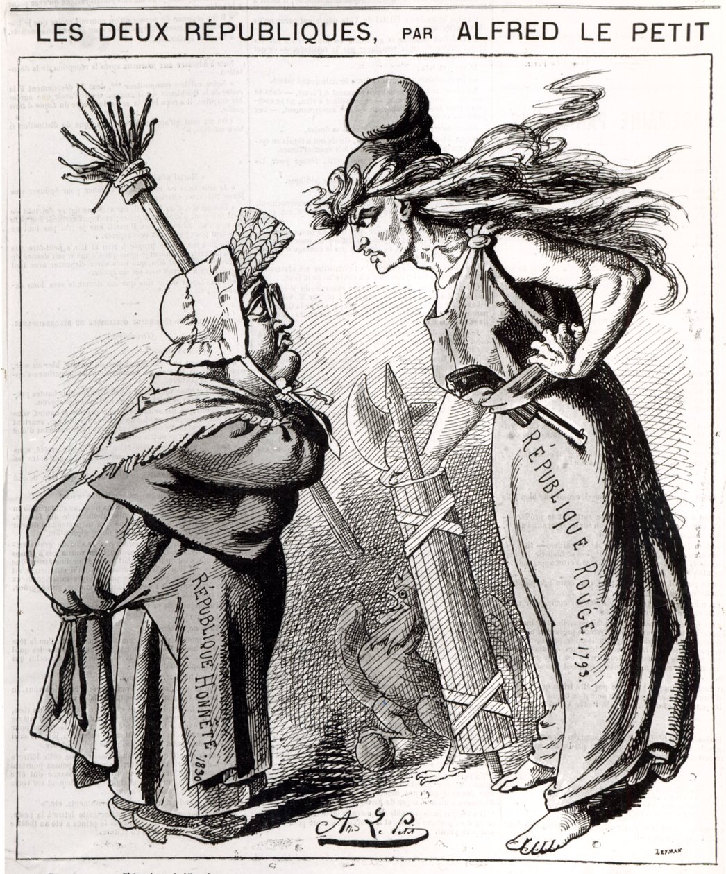 Cartoon depicting the Social French Republic against the Conservative French Republic from 
