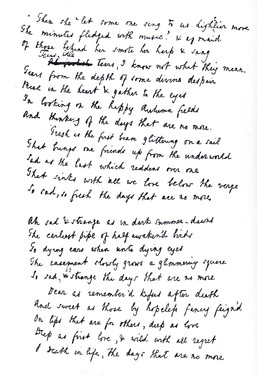 Original Draft for the Poem 'Tears Idle Tears'