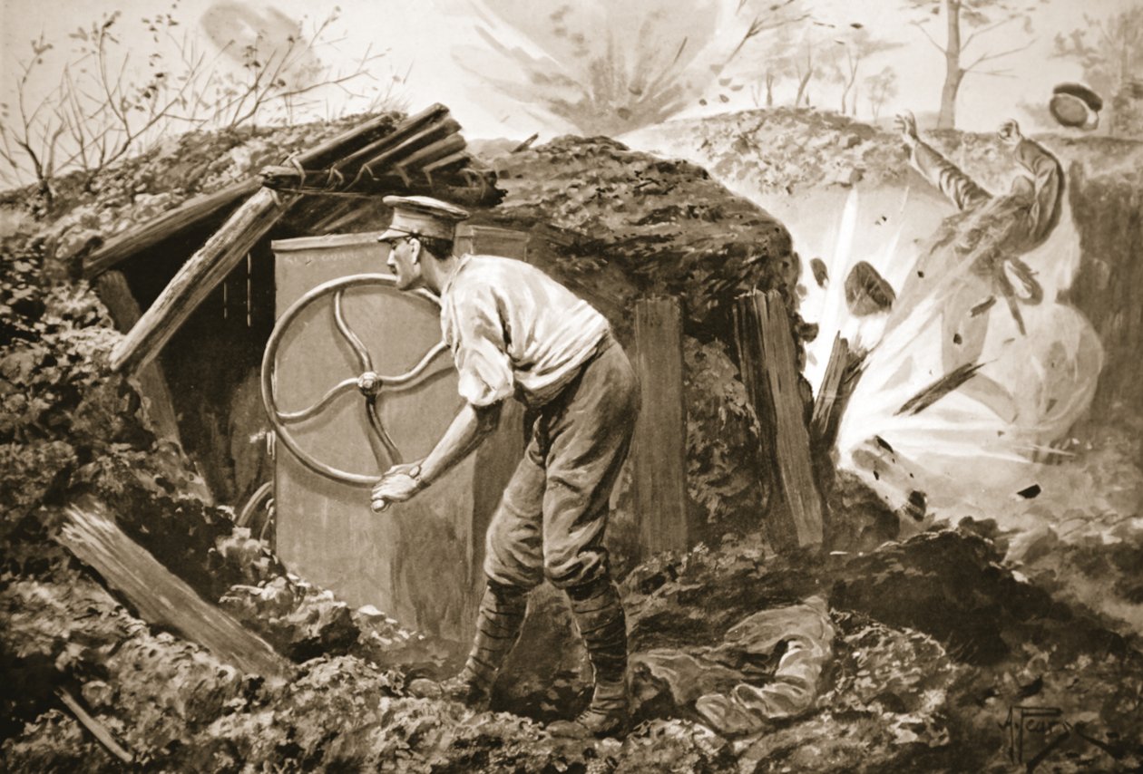 Private Torrance Pumping Air into a Mine Under Heavy Fire by Alfred Pearse
