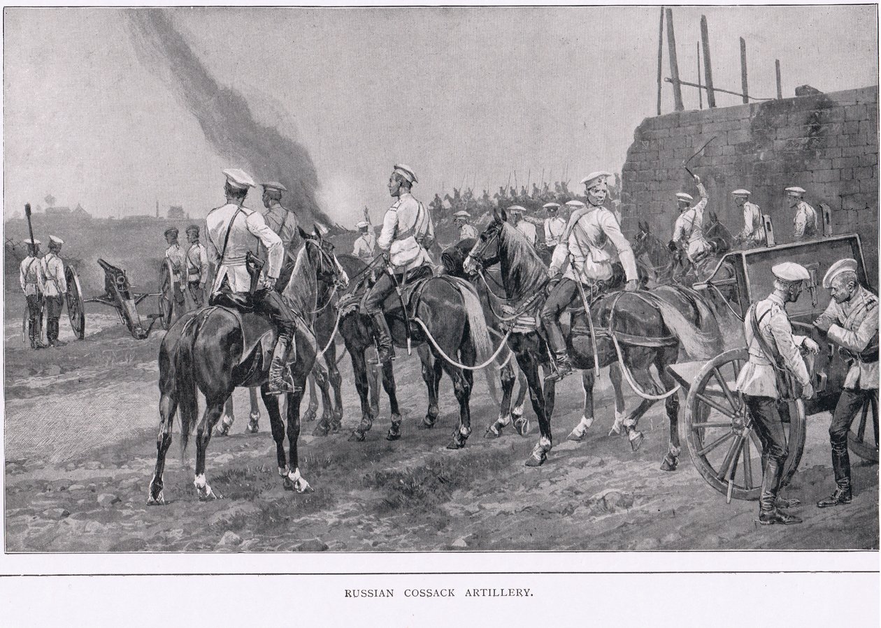 Russian Cossack Artillery During the Russo-Japanese War by Alfred Pearse