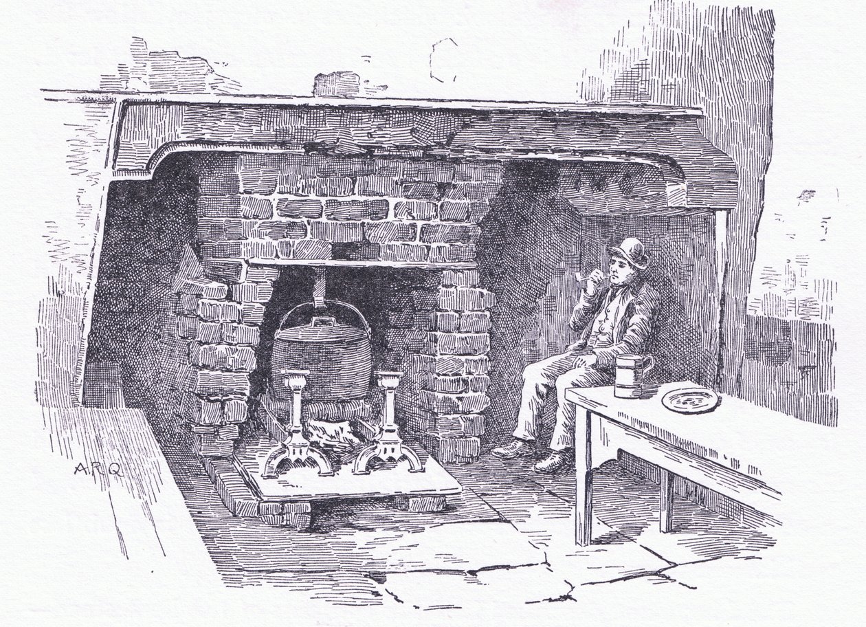 Fireplace in a Surrey inn, from The Cottages and the Village Life of Rural England published by Dent & Sons Limited, 1912 by Alfred Robert Quinton