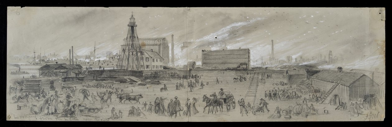 The View from Lake Michigan Near the Chicago River During the Chicago Fire of 1871 by Alfred Rudolph Waud