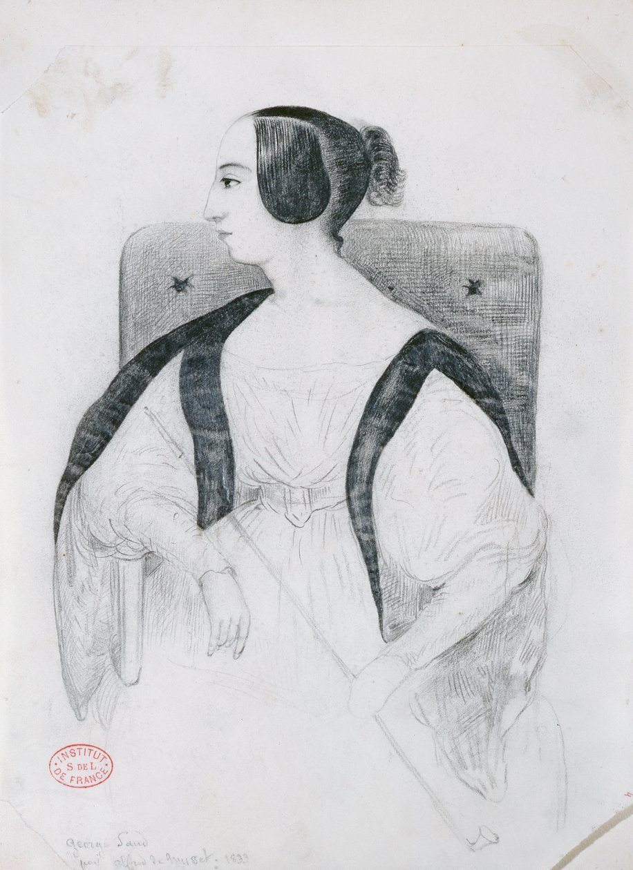 George Sand Seated in an Armchair, 1833 by Alfred de Musset