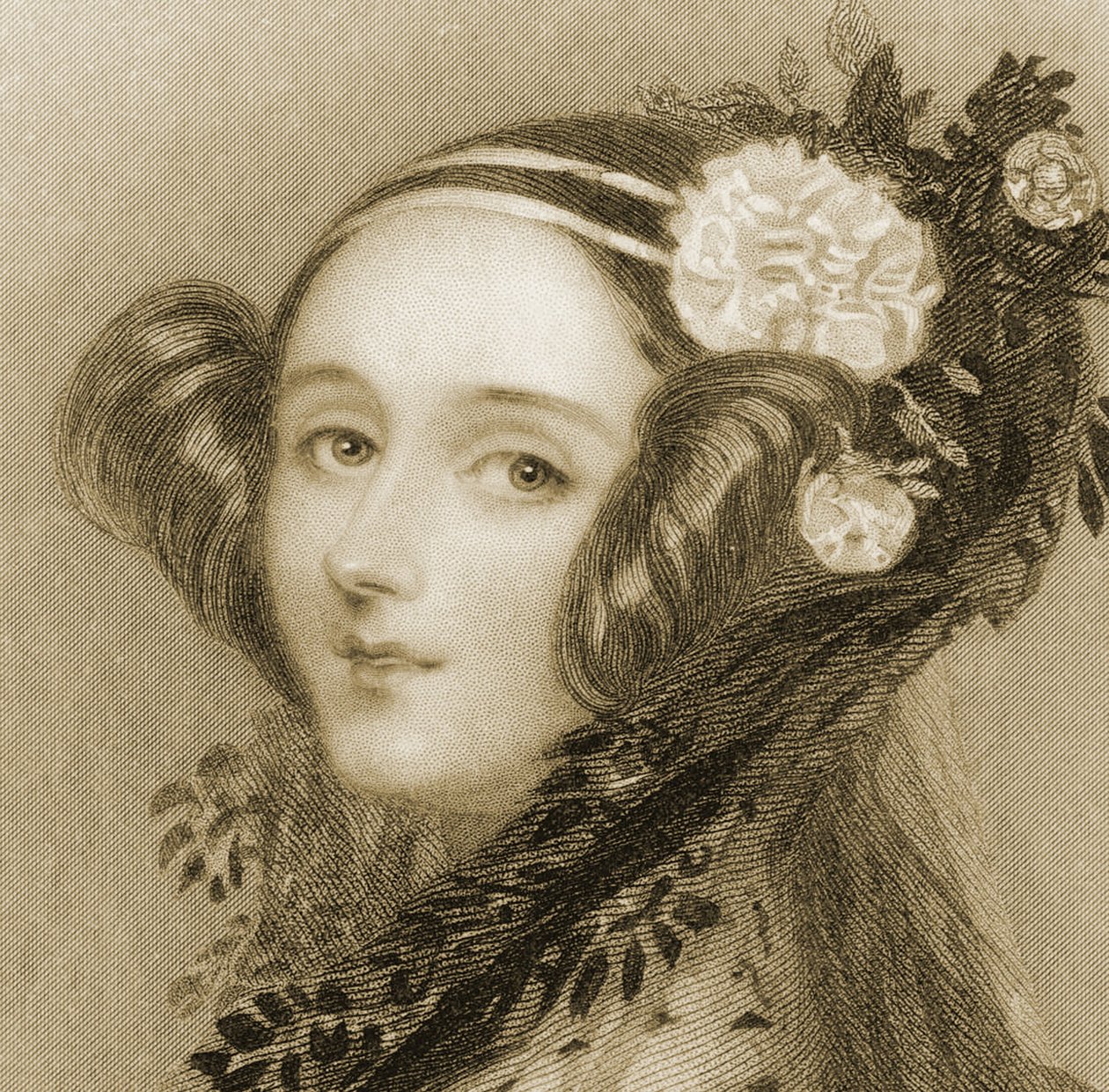 Sepia Portrait of Augusta Ada King (1815 - 1852), Countess of Lovelace by Alfred Edward Chalon