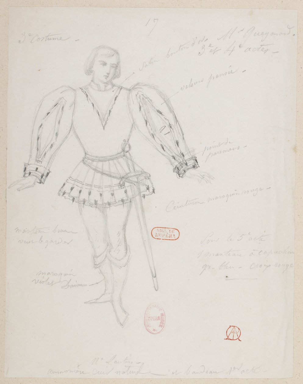 The Sorceress - Costume Designs - (René), M. Gueymard, 3rd Costume, 3rd and 4th Acts by Alfred Albert