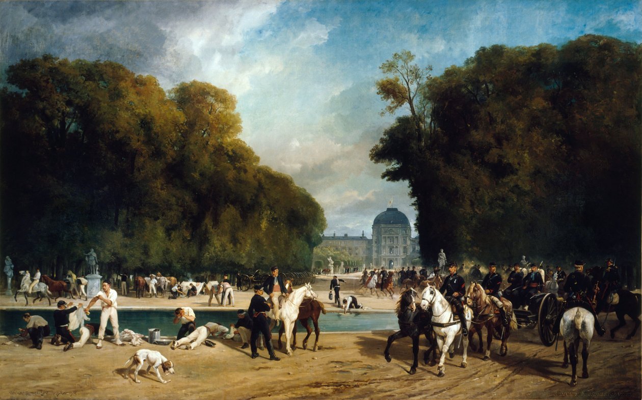 The Artillery camped in the Tuileries garden (late September 1870), circa 1871 by Alfred /Brunner Lacoste Emile (1838 81) Decaen