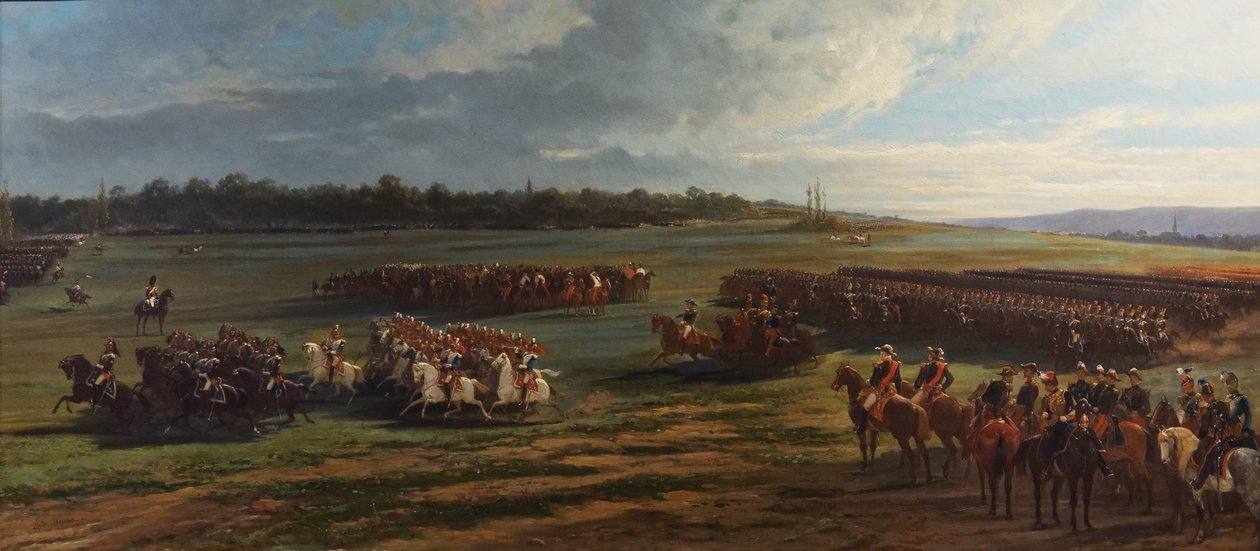 Review of the cavalry division of the Longchamp Guard by Napoleon III and Francois Joseph I of Austria, 25 October 1867 by Alfred Charles Ferdinand Decaen