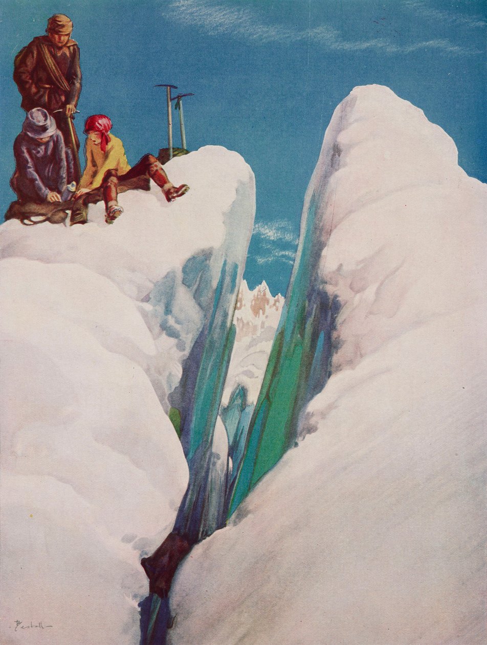 The crevasse, Mountaineering tragedy, drawing by Alfred Bestall from The Tatler, No 1366, August 31 by Alfred Edmeades Bestall