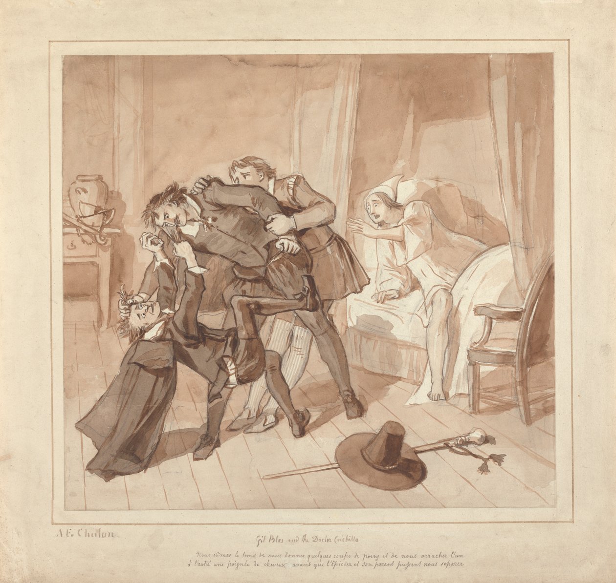 Gil Blas, While Practising Medicine under Dr. Sangrado, Encounters Dr. Cuchillo at the Bedside of the Grocer by Alfred Edward Chalon