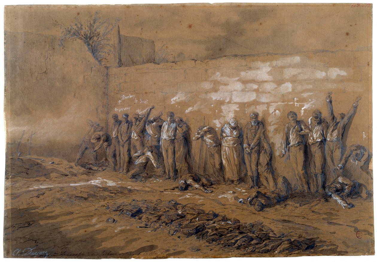 Commune de Paris: execution of 147 fighters of the Commune on the wall of the Federes at Pere Lachaise in Paris on 28/05/1871 by Alfred Henri Darjou