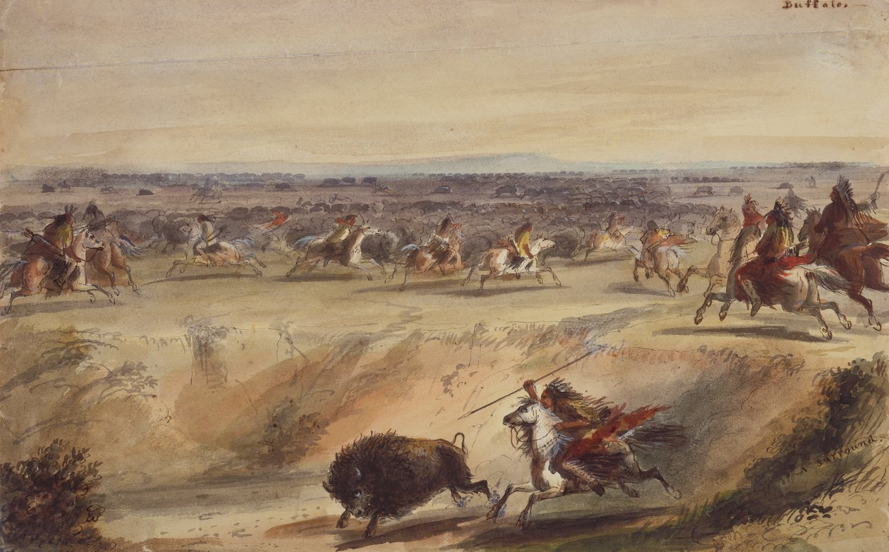 A Surround or Hunting the Buffalo, c.1839 by Alfred Jacob Miller