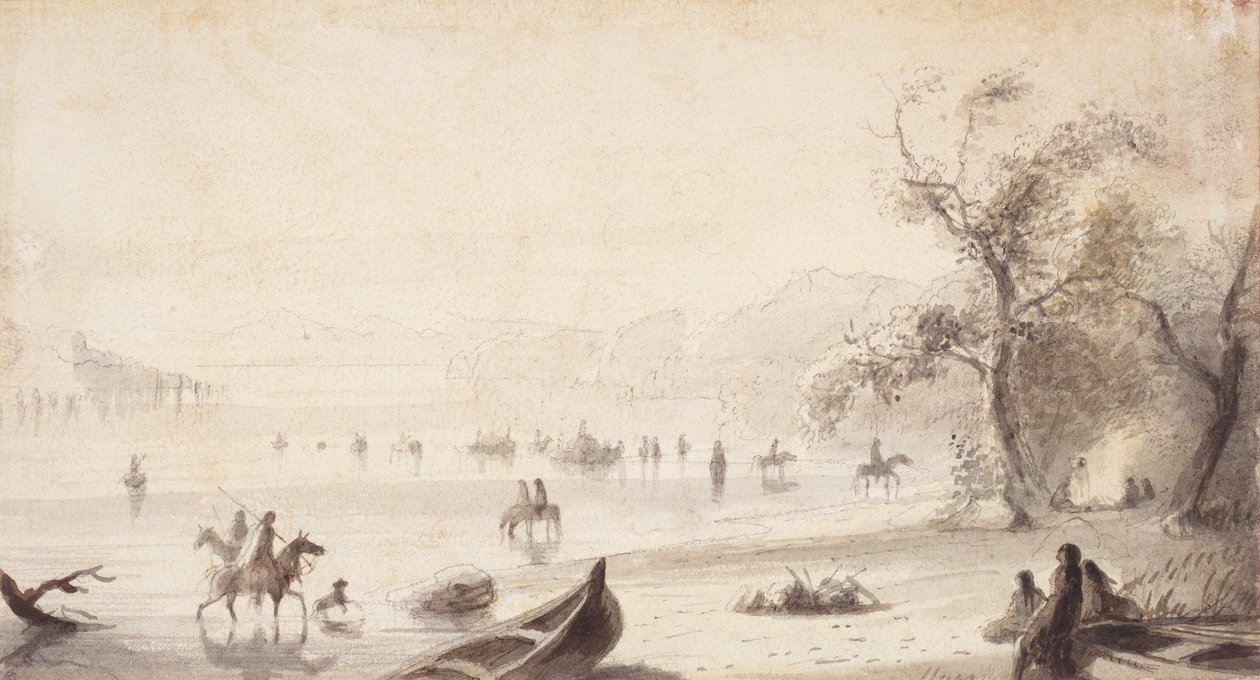 Bull Boating Across the Platte, c.1837 by Alfred Jacob Miller