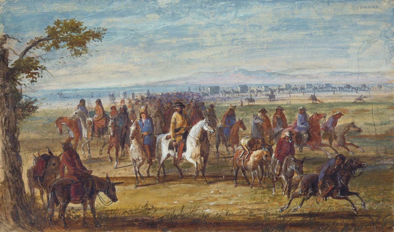Caravan: Sir William Stewart Mounted on White Horse, c.1837 by Alfred Jacob Miller