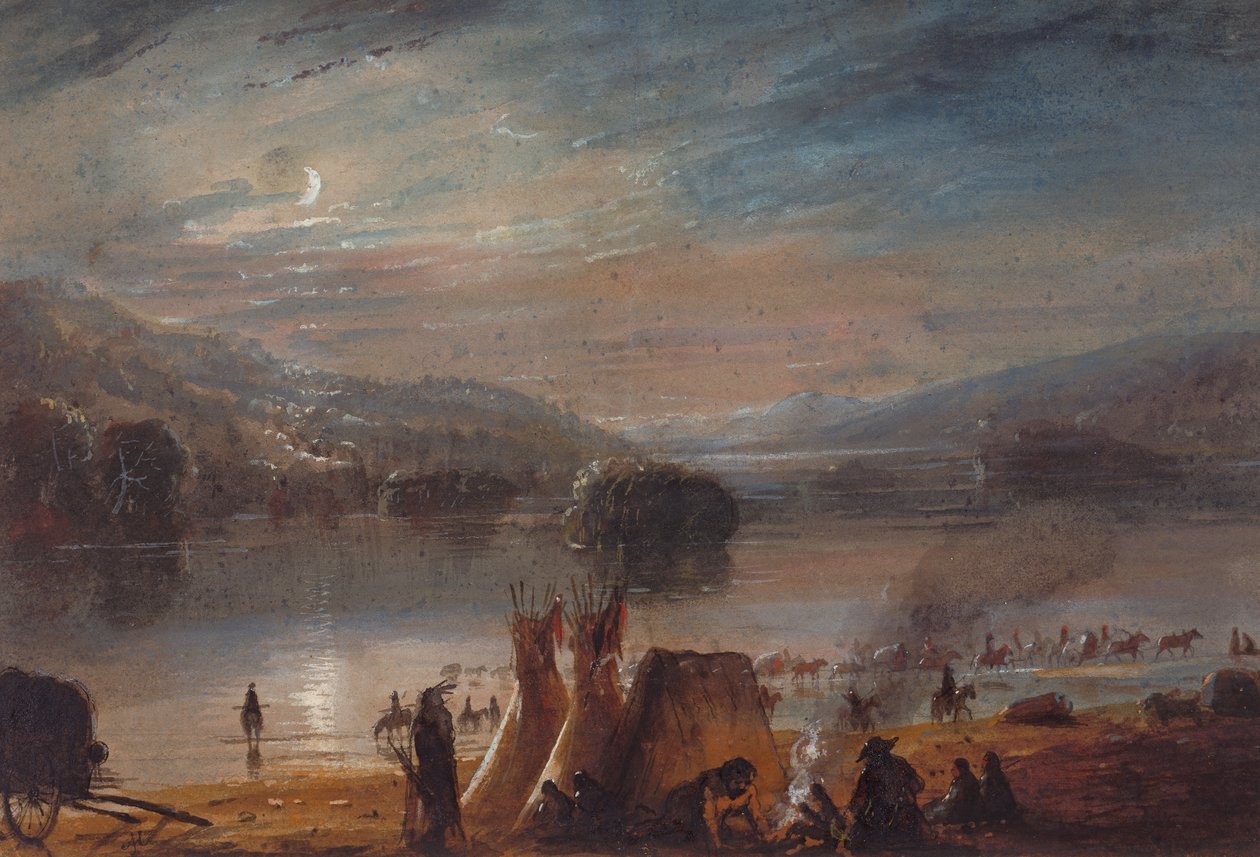 Crossing the River by Moonlight, Making Camp, c.1858-60 by Alfred Jacob Miller