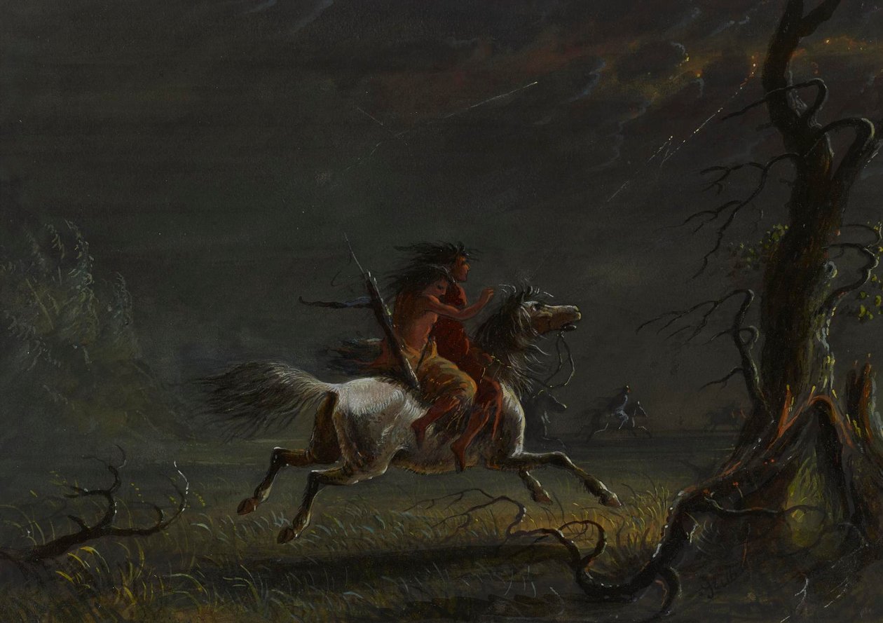 Indians in a Storm: Night Scene by Alfred Jacob Miller