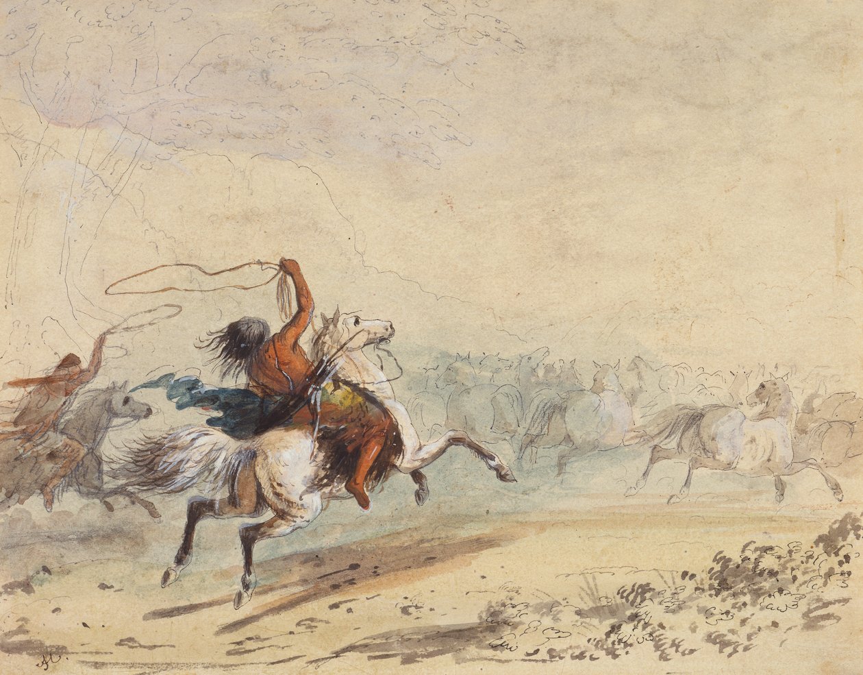 Lassoing Wild Horses, c.1837 by Alfred Jacob Miller