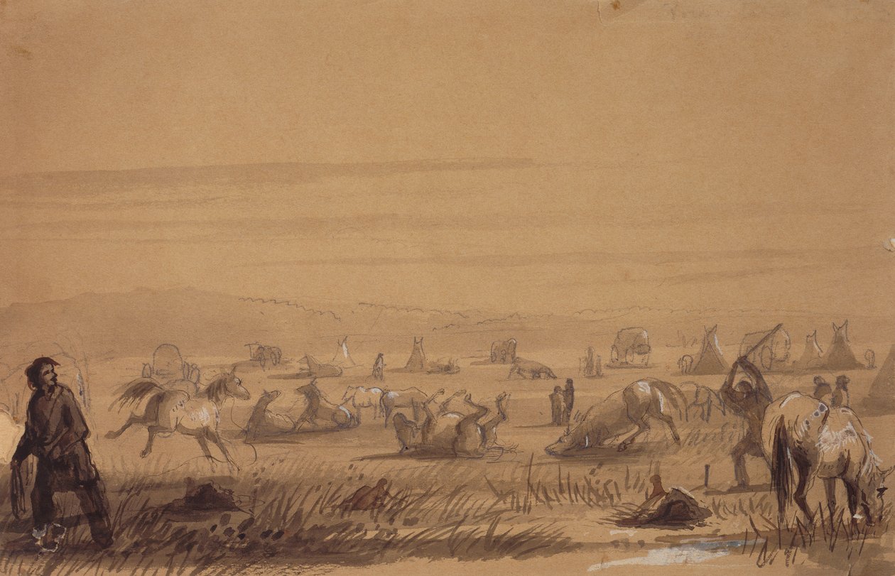 Reaching Camp, Removing the Saddles, c.1837 by Alfred Jacob Miller