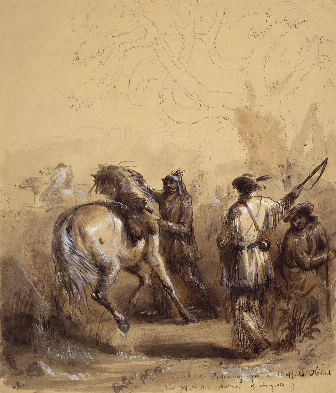 Sir W.D.S., Antoine and Auguste or Preparing for a Buffalo Hunt, c.1837 by Alfred Jacob Miller