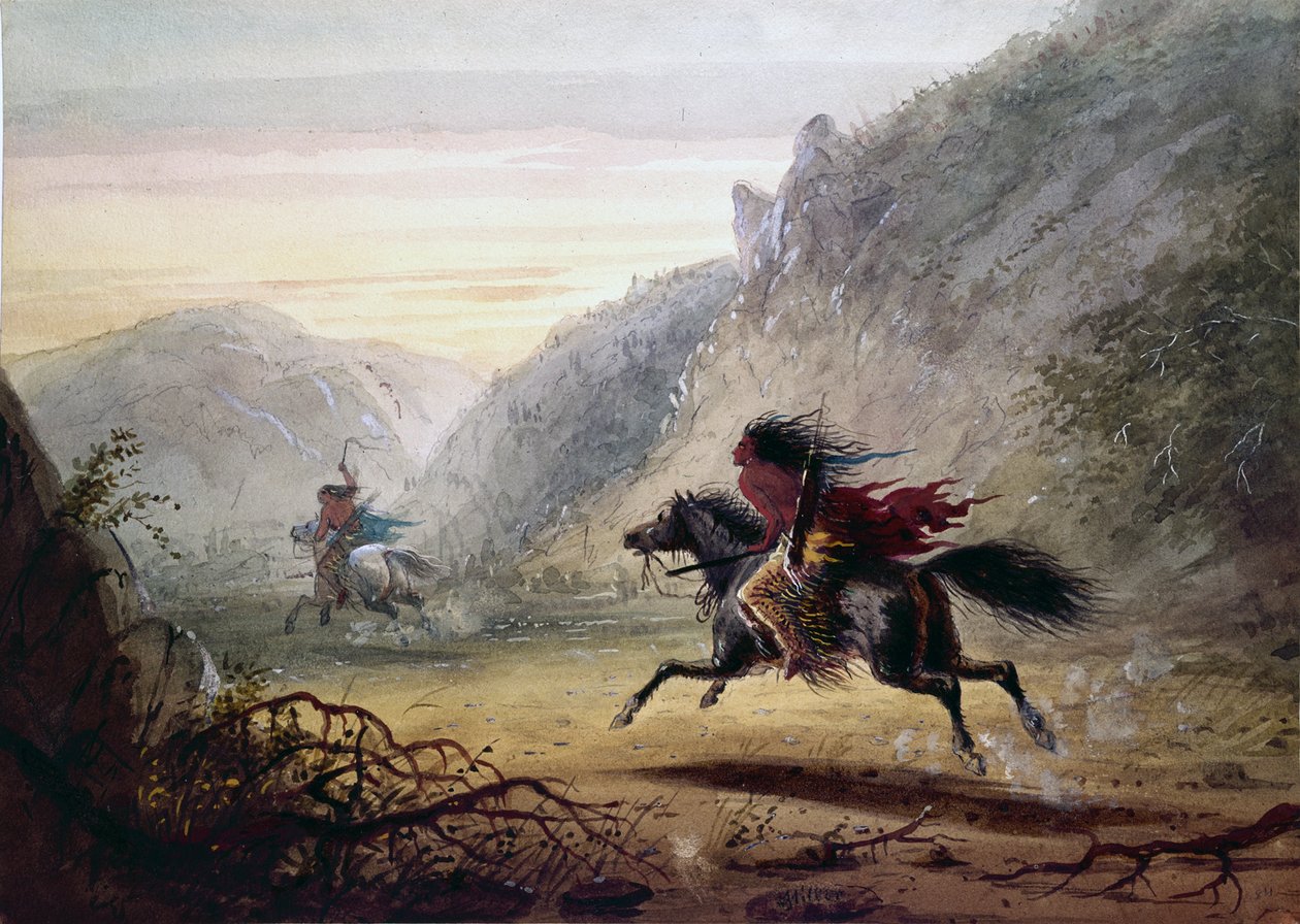 Snake Indian Pursuing Crow Horse Thief by Alfred Jacob Miller