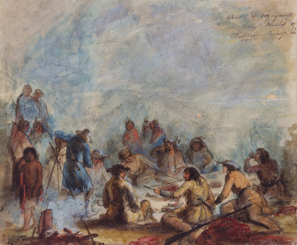 Sunrise, Trappers and Travellers at their Meals of Buffalo Hump Rib, c.1837 by Alfred Jacob Miller