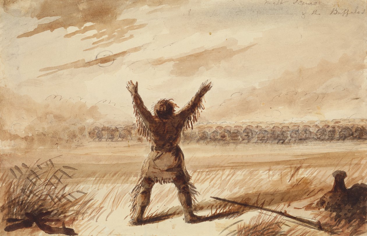 Trapper Disturbed in Rest by a Herd of Buffalo, c.1837 by Alfred Jacob Miller