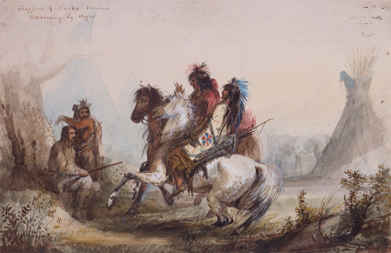 Trappers and Snake Indians Conversing by Signs, c.1837 by Alfred Jacob Miller