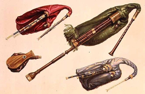 Bagpipes: Green, Scottish Lowland, Red and Northumbrian, from 