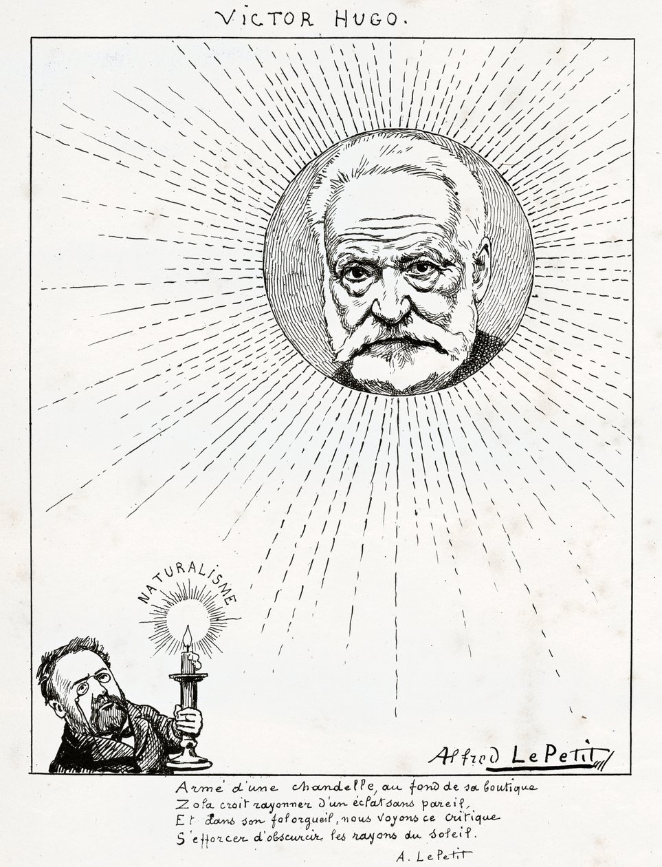 Caricature of Victor Hugo and Emile Zola by Alfred Le Petit