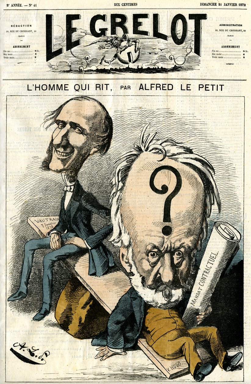 Victor Hugo and The Man Who Laughs. Caricature by Alfred Le Petit