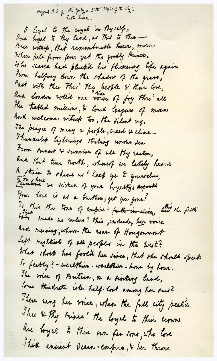 Original manuscript of the Epilogue to the Idylls of the King, c1872 by Alfred Lord Tennyson