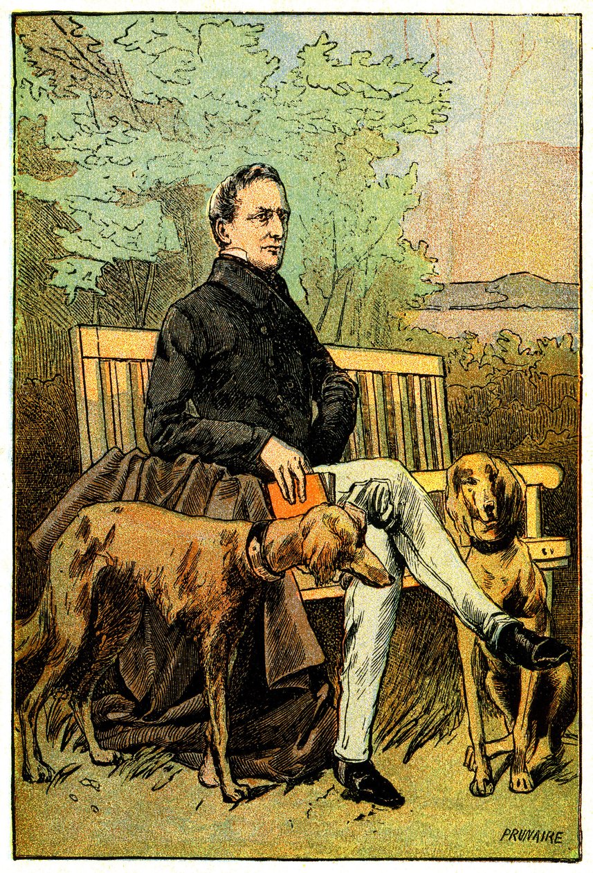 The Poet Alphonse de Lamartine with His Dogs by Alfred Prunaire