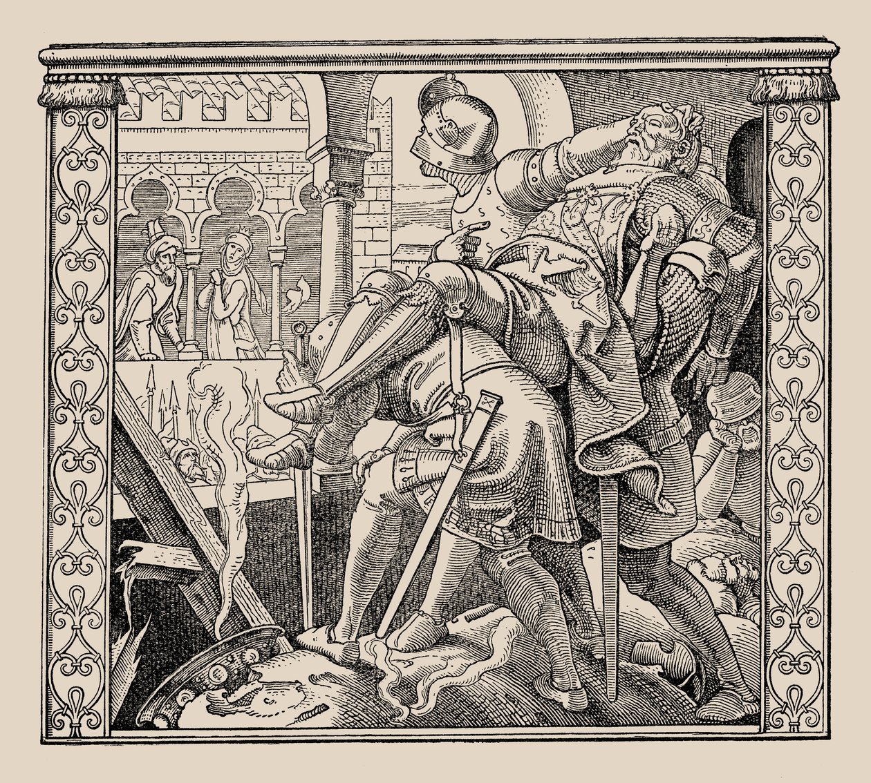 Die Nibelungen. How Rudigers corps is presented to Krimhild, 1840-1841 by Alfred Rethel