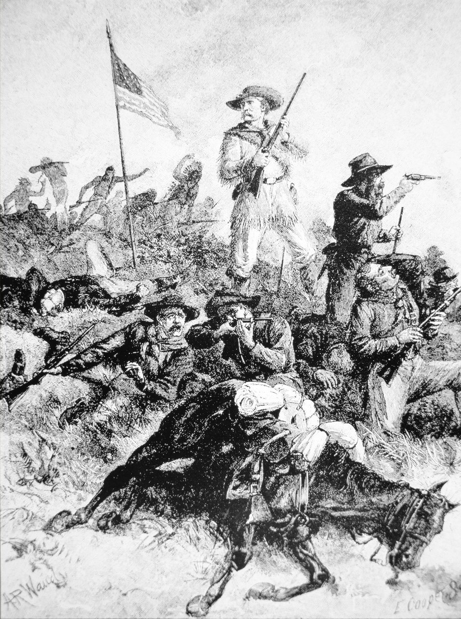 Illustration of the Battle of Little Bighorn, 25th June by Alfred Rudolph (after) Waud