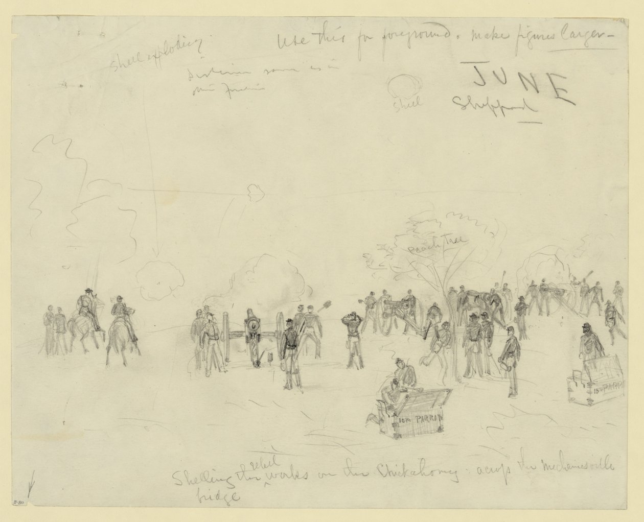 Shelling the rebel works on the Chickahominy across the Mechanicsville bridge by Alfred Rudolph Waud
