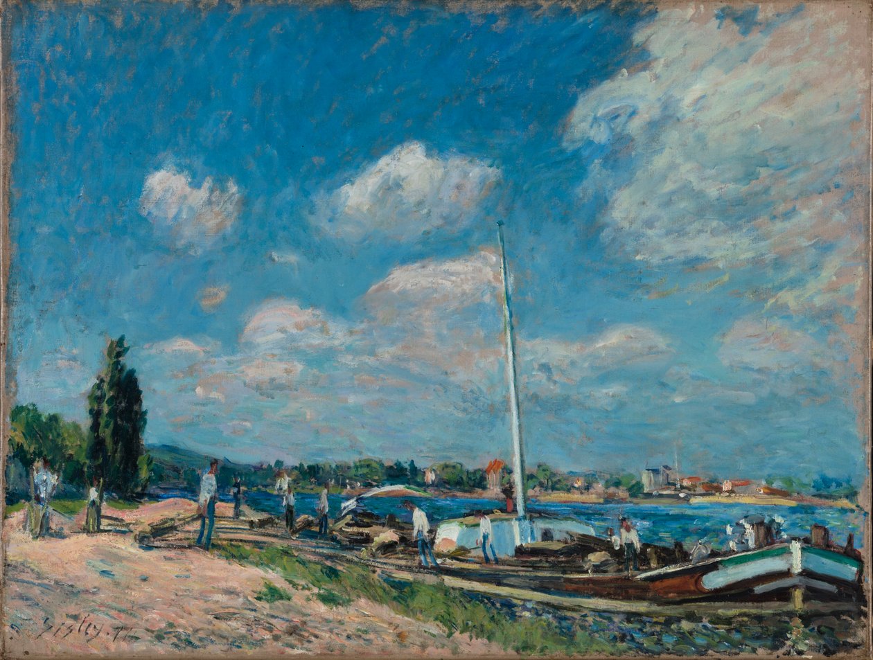 Unloading Barges at Billancourt, 1877 by Alfred Sisley
